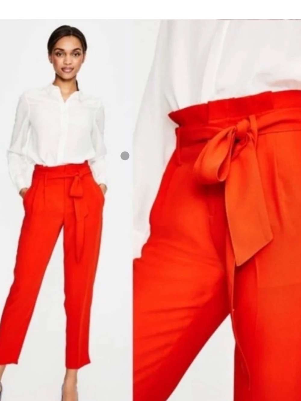 Boden Melinda High Waist Red Paperbag Waist Cropped Trousers, Sz 4
